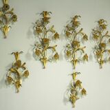 Set of 10 Wall Lights from colored hand crafted iron and Murano glass