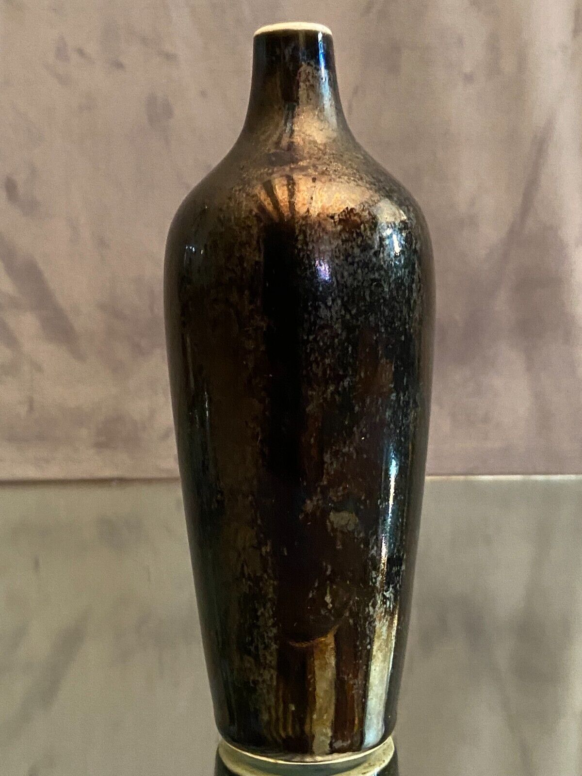 Iridescent ceramic soliflore vase early XXth GDV Bruère Girault Demay Vignolet