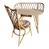 Vintage Louis Sognot rattan dressing table and chair - 1960s