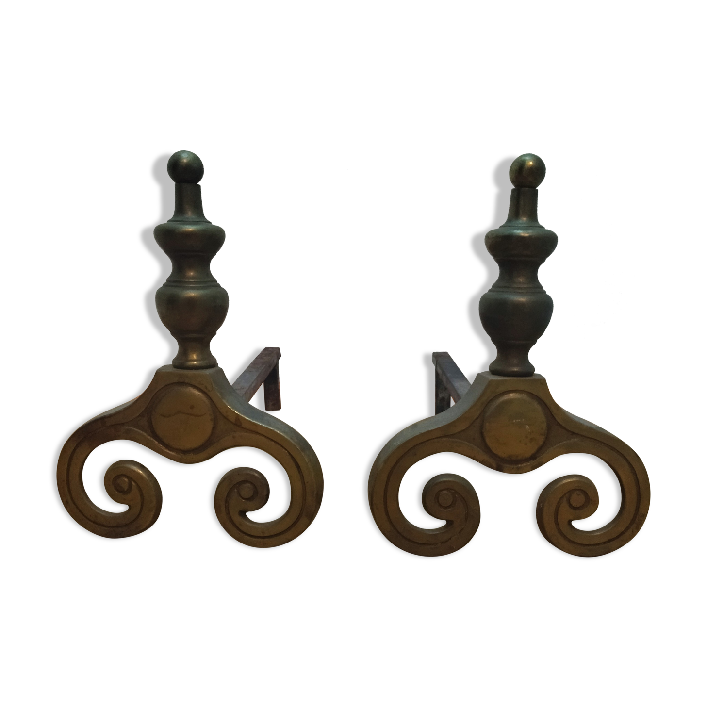 Pair of brass chenets