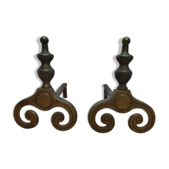 Pair of brass chenets