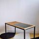 Table basse vintage rotin carreaux 