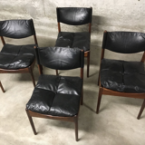 Set of 4 Rio palisander & black leather chairs, Modus model, by Kristian Vedel for Soren Willadsen