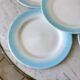 set of 5 pastel gradient sky blue dessert plates from the 40s and 50s