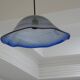 Frosted blue blown glass suspension light in 70s retro style.