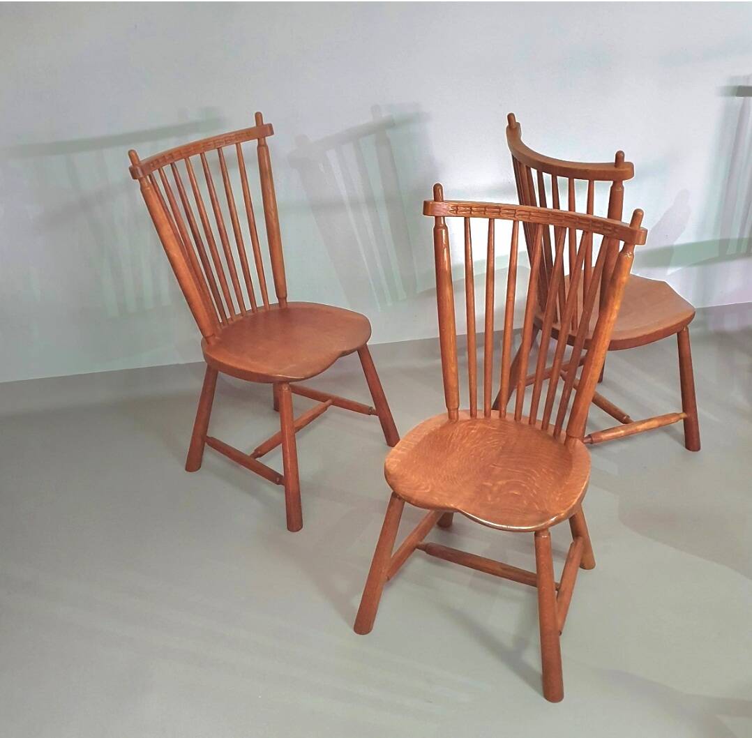 Lot de 6 chaises de salle à manger à dossier fuselé De Ster Geldermalsen en chêne massif, 1960