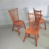 Set of 6 De Ster Geldermalsen spindle back dining chairs in solid oak, 1960