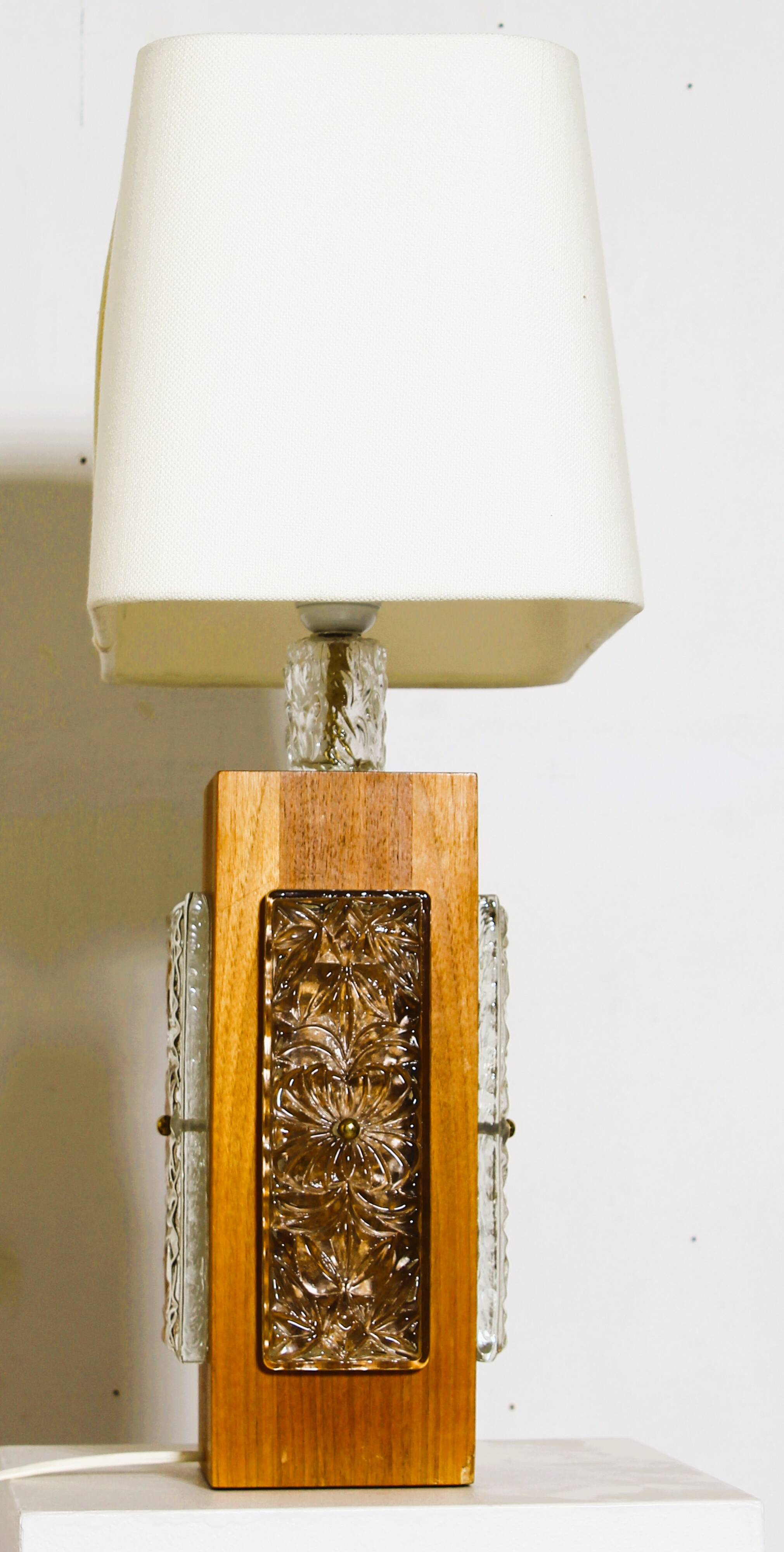 Vintage teak wood and glass lamp by Ateljé Glas & Trä, Sweden 1960s