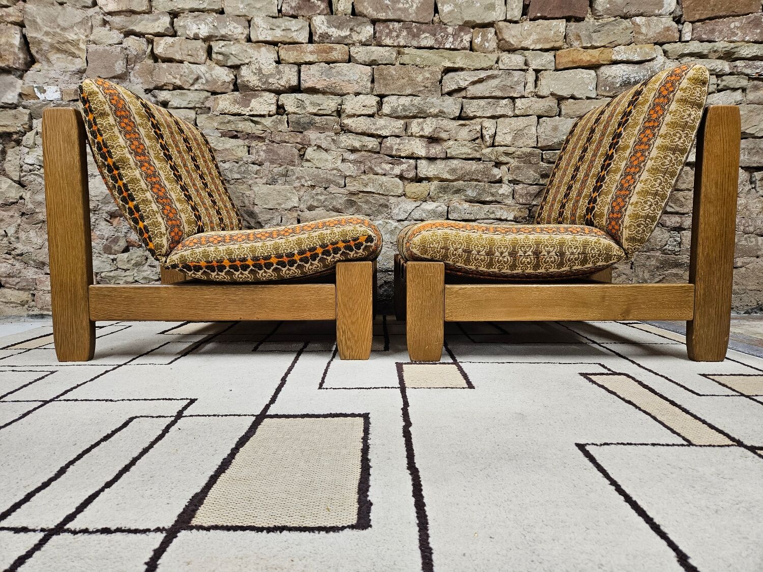 Pair of seats and a vintage ottoman 1970