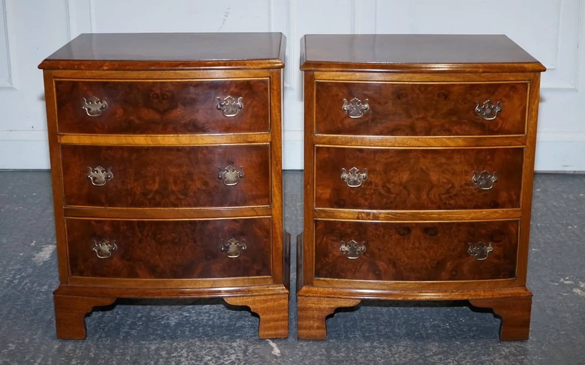 Nightstands in Walnut Burl with Drawers, Set of 2
