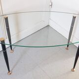 1950 oval coffee table in steel and brass glass