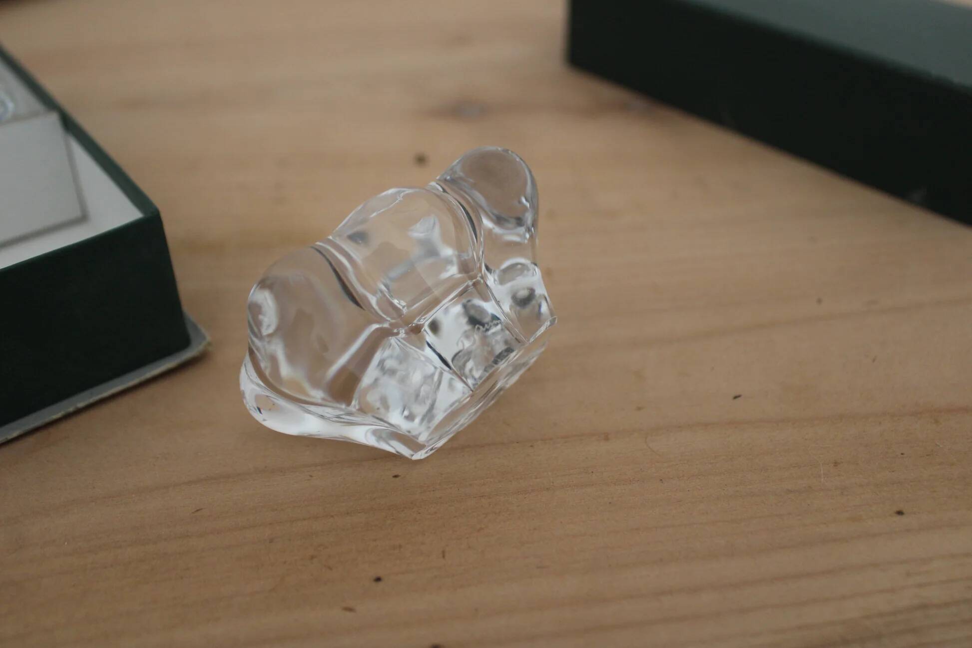 Pair of crystal salt cellars from Daum France with box and spoon.