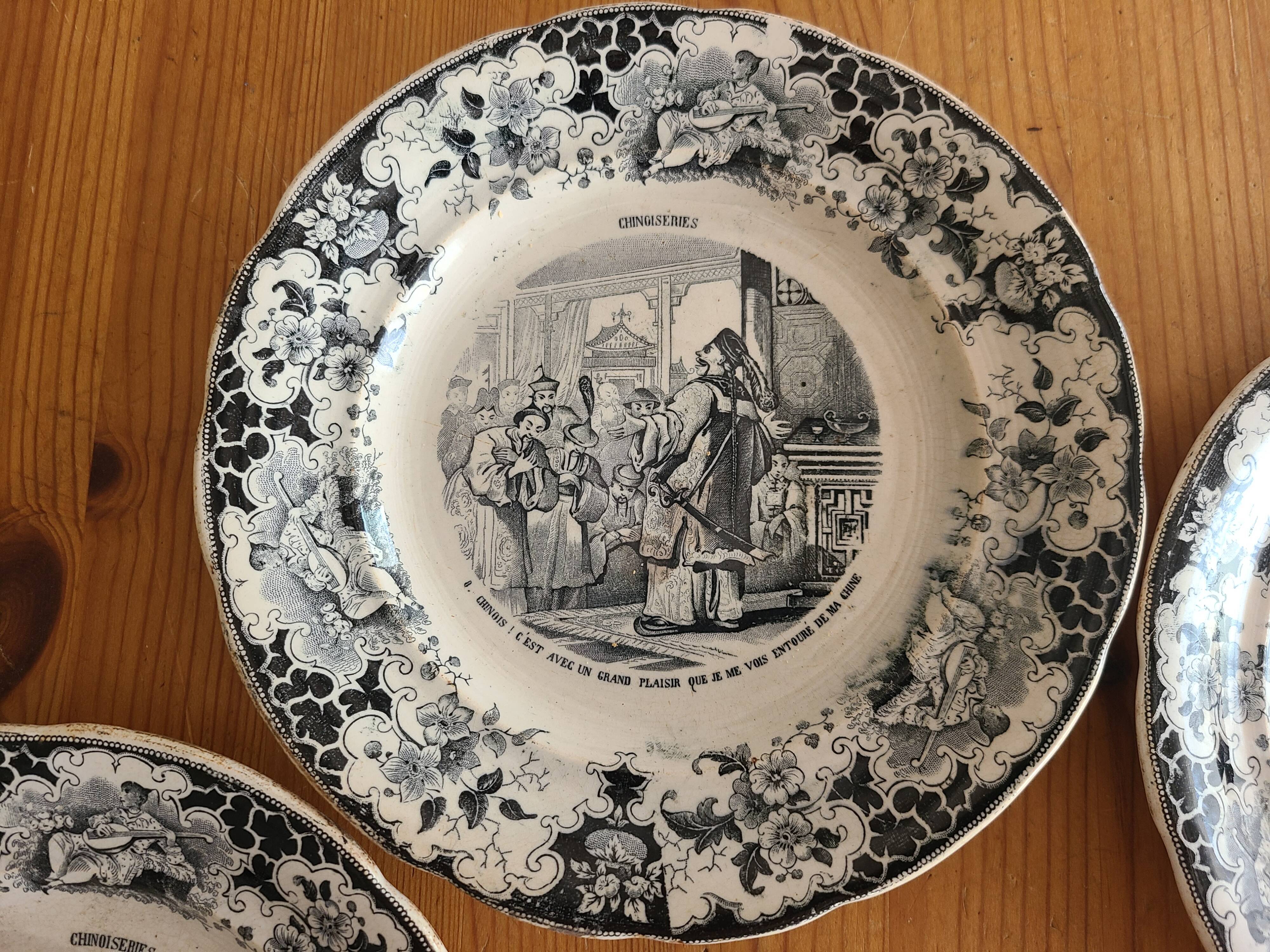 5 talking plates Choisy Le Roi XIXth series "Chinoiseries"