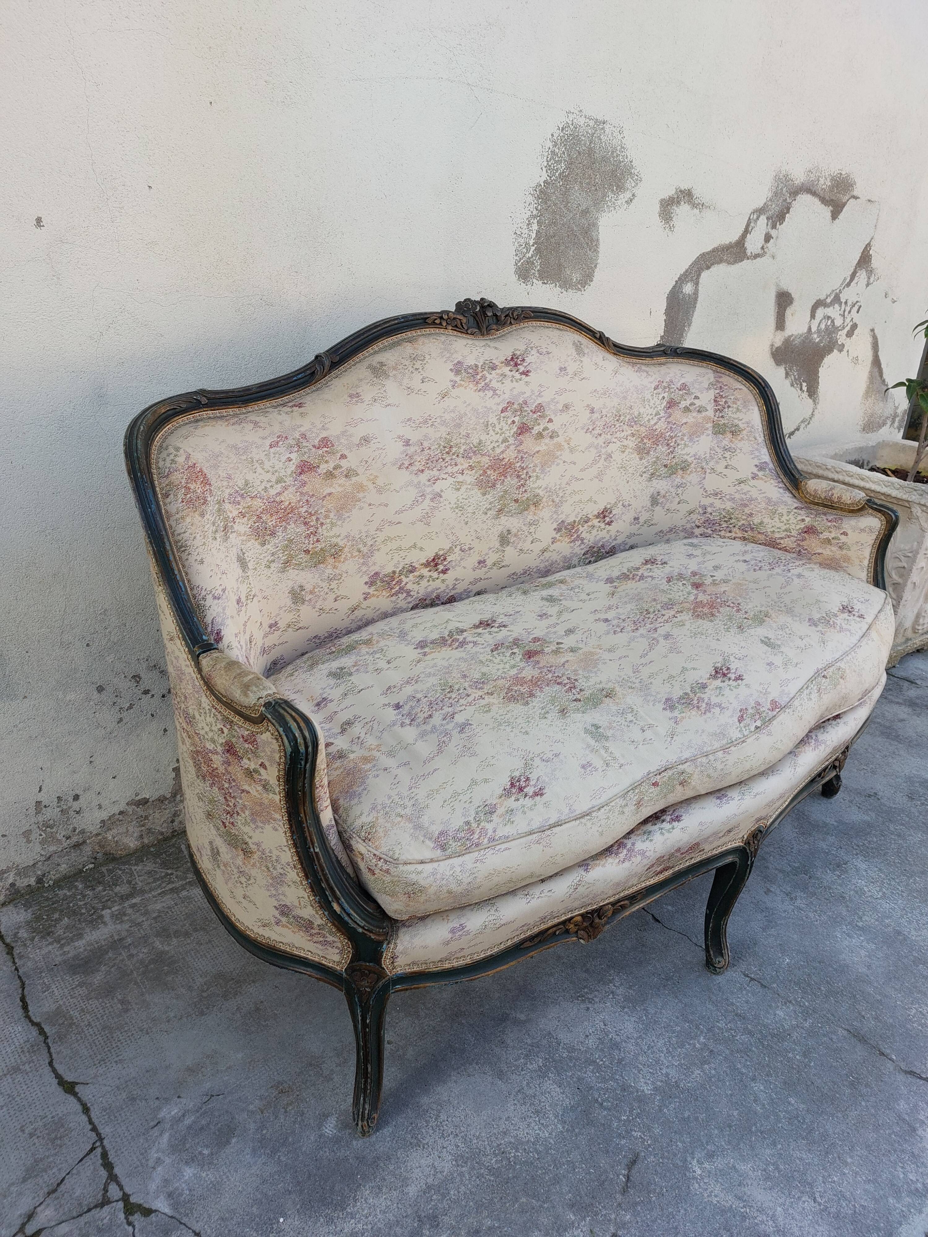 Sofa bench louis XV carved basket