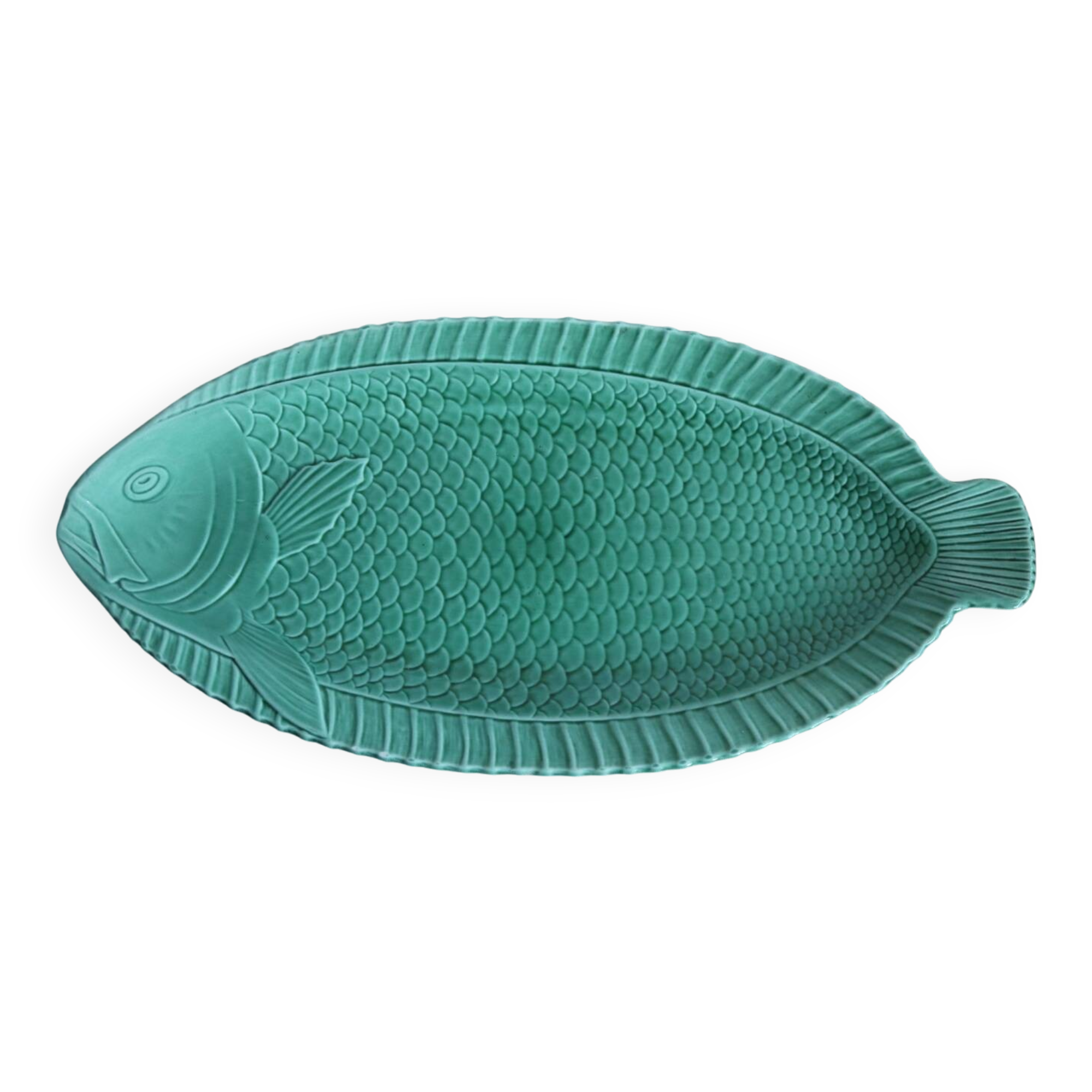Grand plat poisson vert Sarreguemines vintage