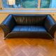Rolf Benz 2-seater black leather sofa, Germany, 1980s