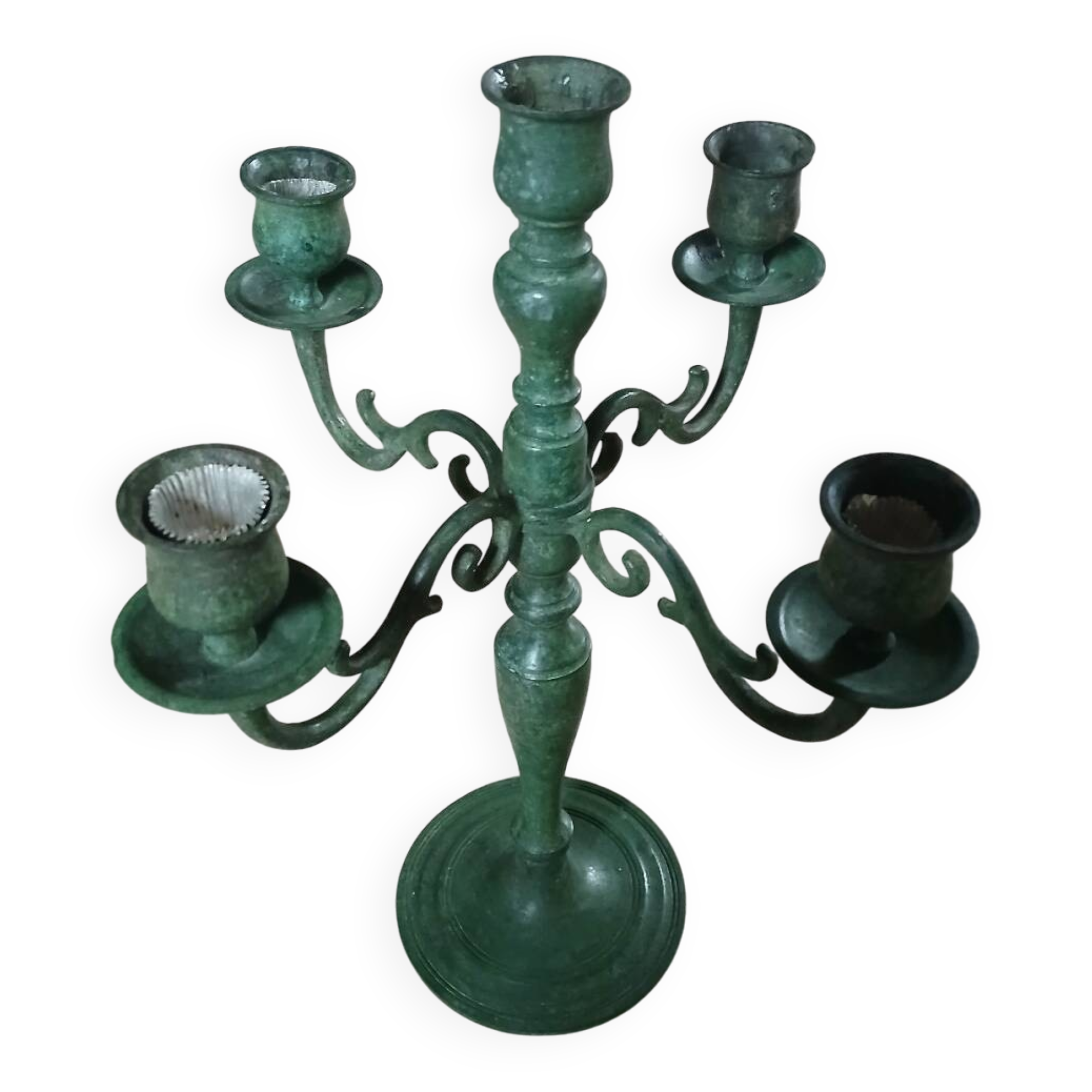 Antique green wrought iron chandelier