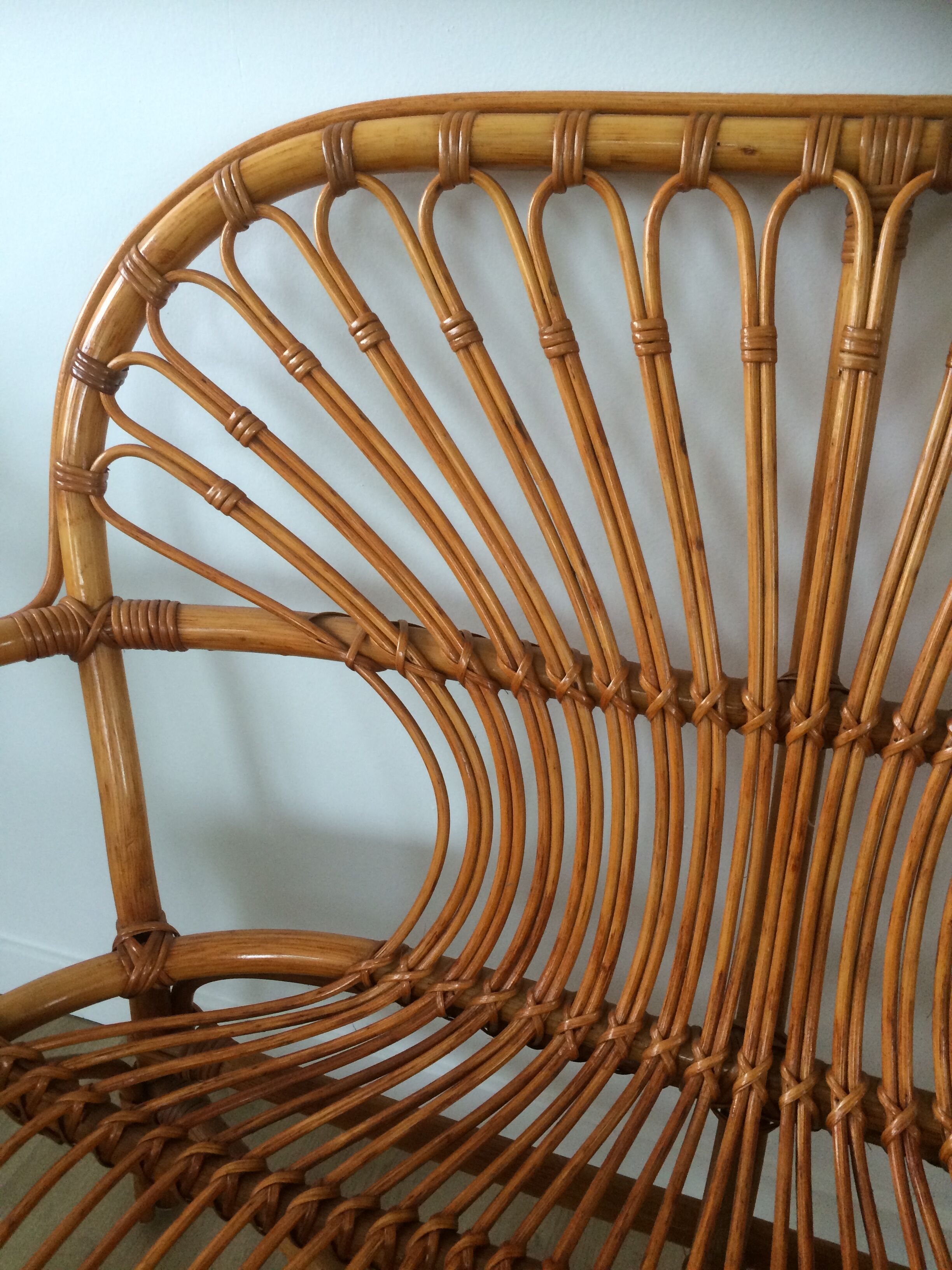 Rattan bench with vintage footrest