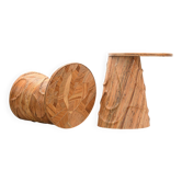 Pair of Leaf design rattan side tables