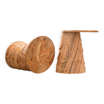 Pair of Leaf design rattan side tables