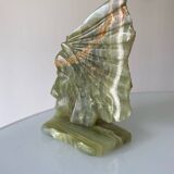 Sculpture  Visage Indien en Onyx Vert