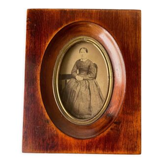Antique Mahogany wood frame with brass borders 14.5 cm x 11.5 cm