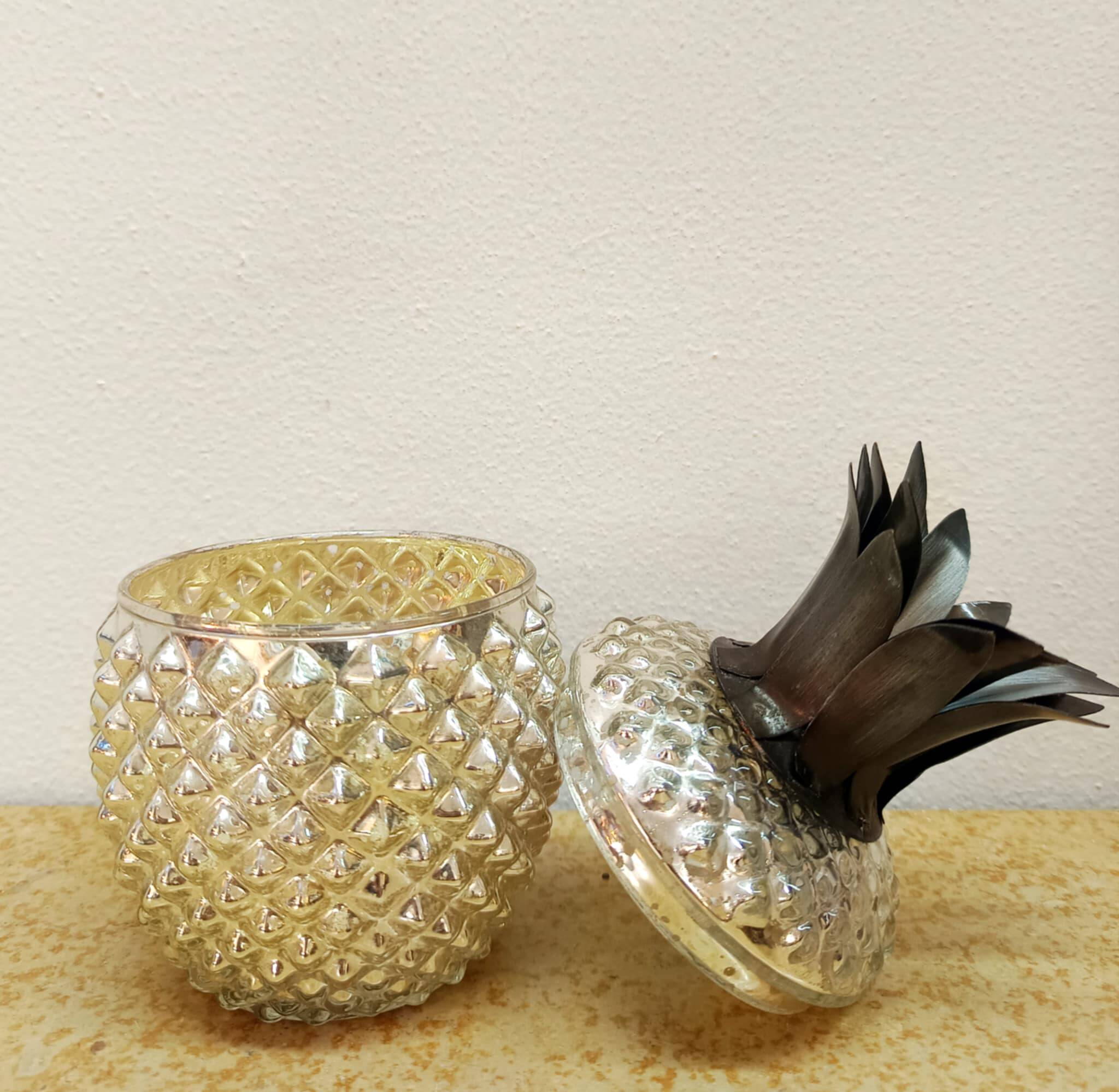 Vintage glass pineapple bonbonnière with eglomisé.