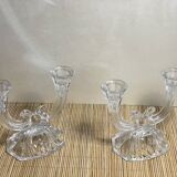 Duo of 2-spoke glass candle holders