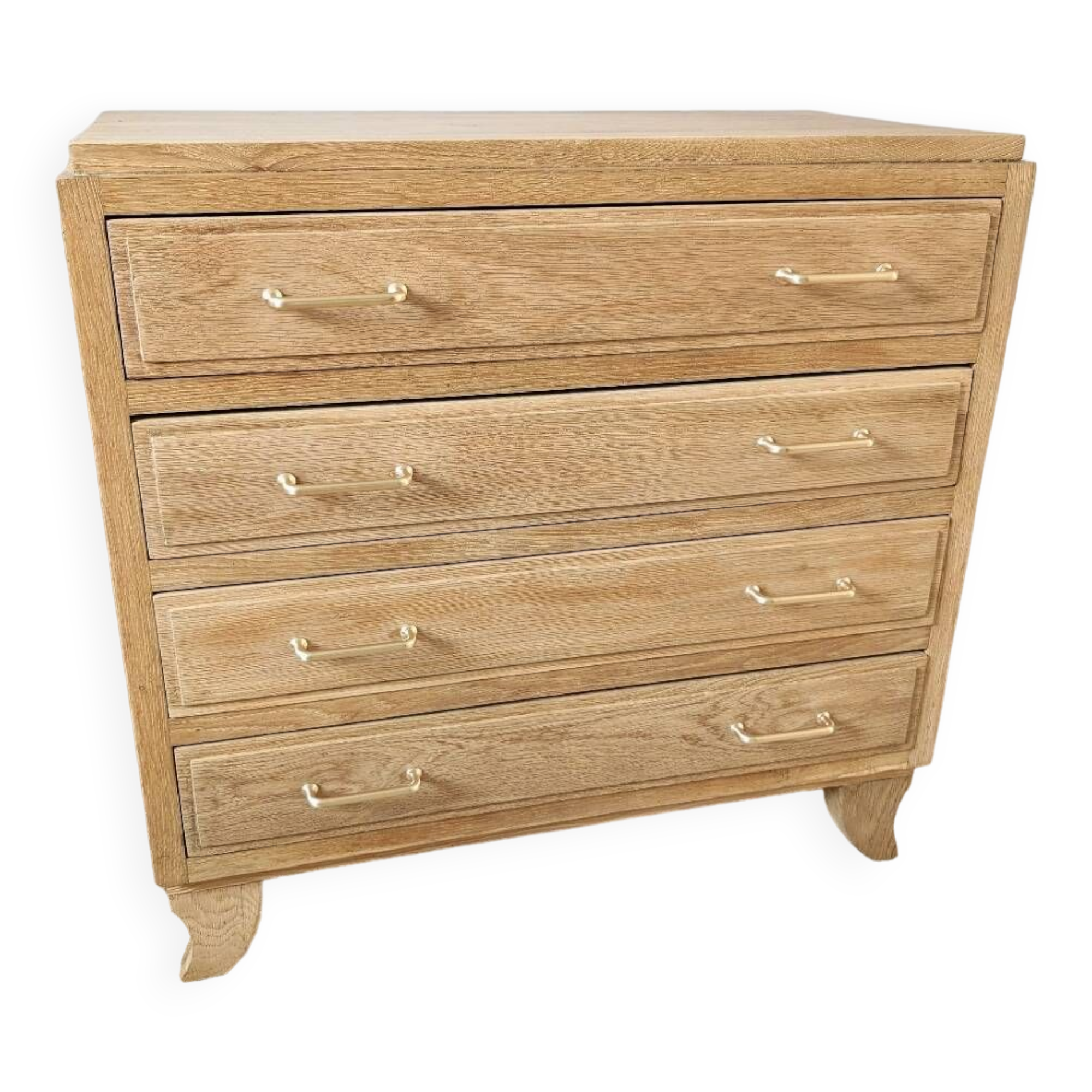 Retro chic oak chest of drawers with golden handles