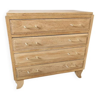 Retro chic oak chest of drawers with golden handles