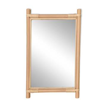 Miroir vintage en bambou et rotin