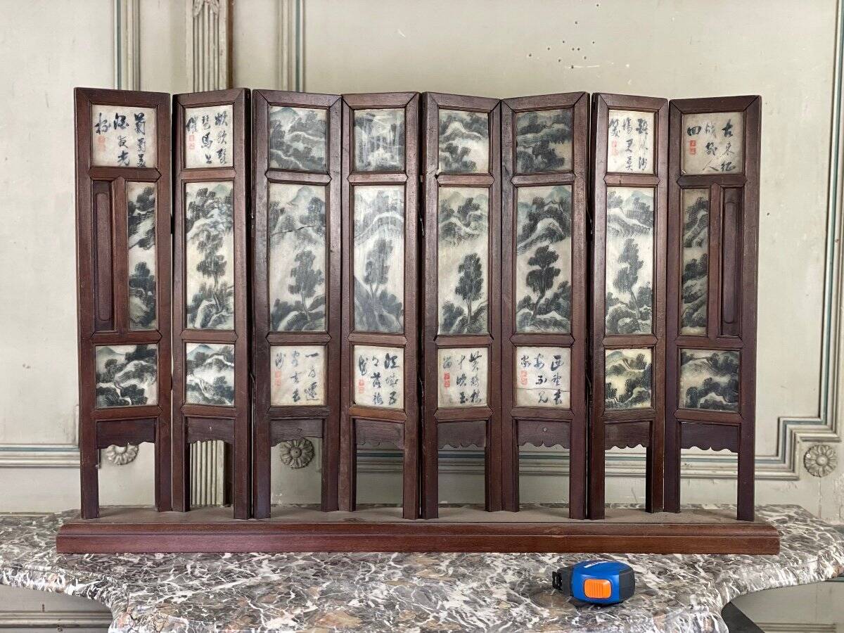 Chinese screen genre scene on alabaster