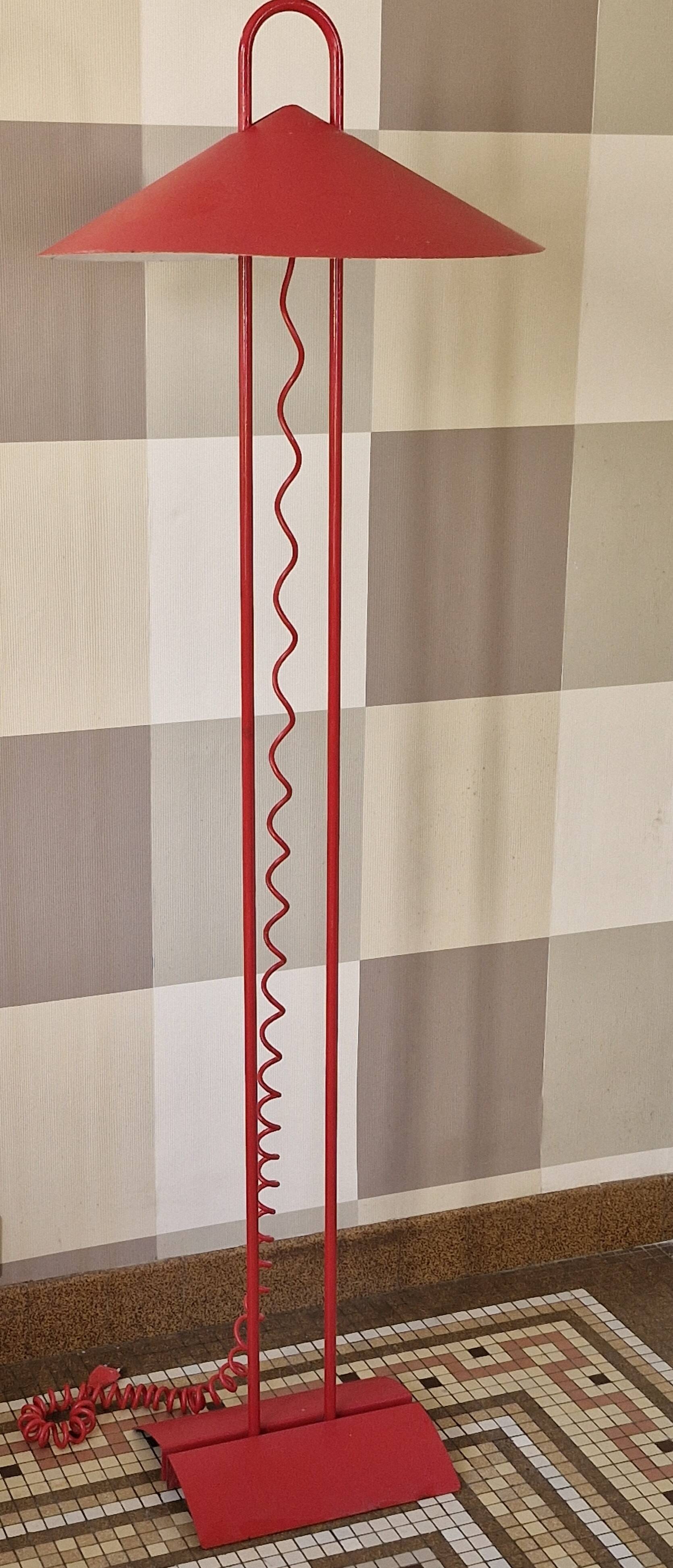 1980s red metal floor lamp