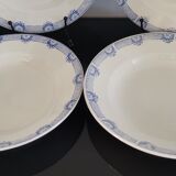 6 assiettes creuses faïence Saint Amand et Hamage blanc/bleu