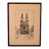 Pen drawing ink cathedral of Tours dated signed Talbot