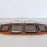 Danish Modern Teak Serving Tray with Glass Bowls, Denmark, 1960s