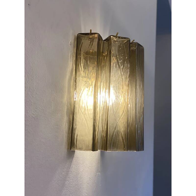 Mid-Century Modern Style Fumè "Squared" Murano Glass Wall Sconce