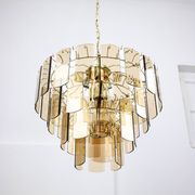 Vintage Veca Chandelier: Italian 1970s Smoked Glass & Brass Pendant Lamp