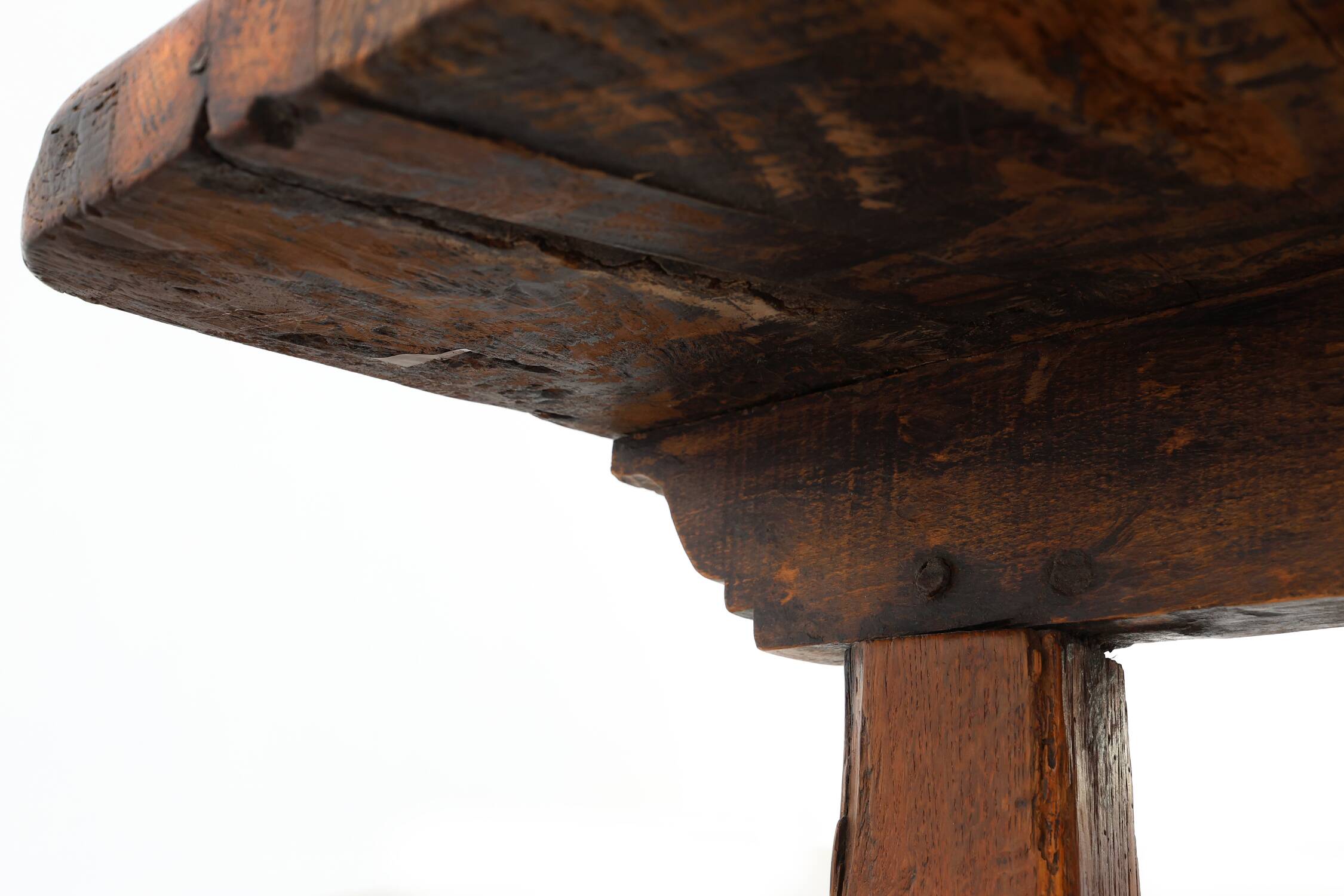 17th Century Spanish Brutalist coffee table in wood and wrought iron