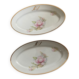 Oval Limoges porcelain monogram dish