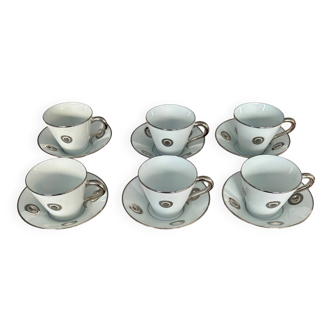 Set of 6 coffee cups and saucers by Bernardaud.