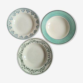 old blue and green earthenware soup plates