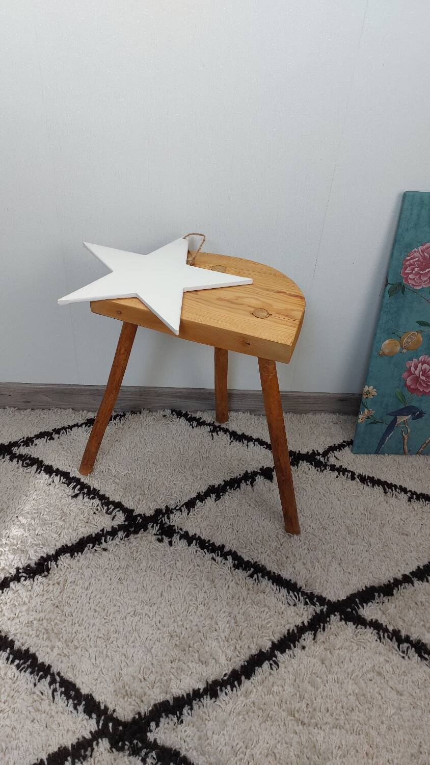 Raw wood tripod stool