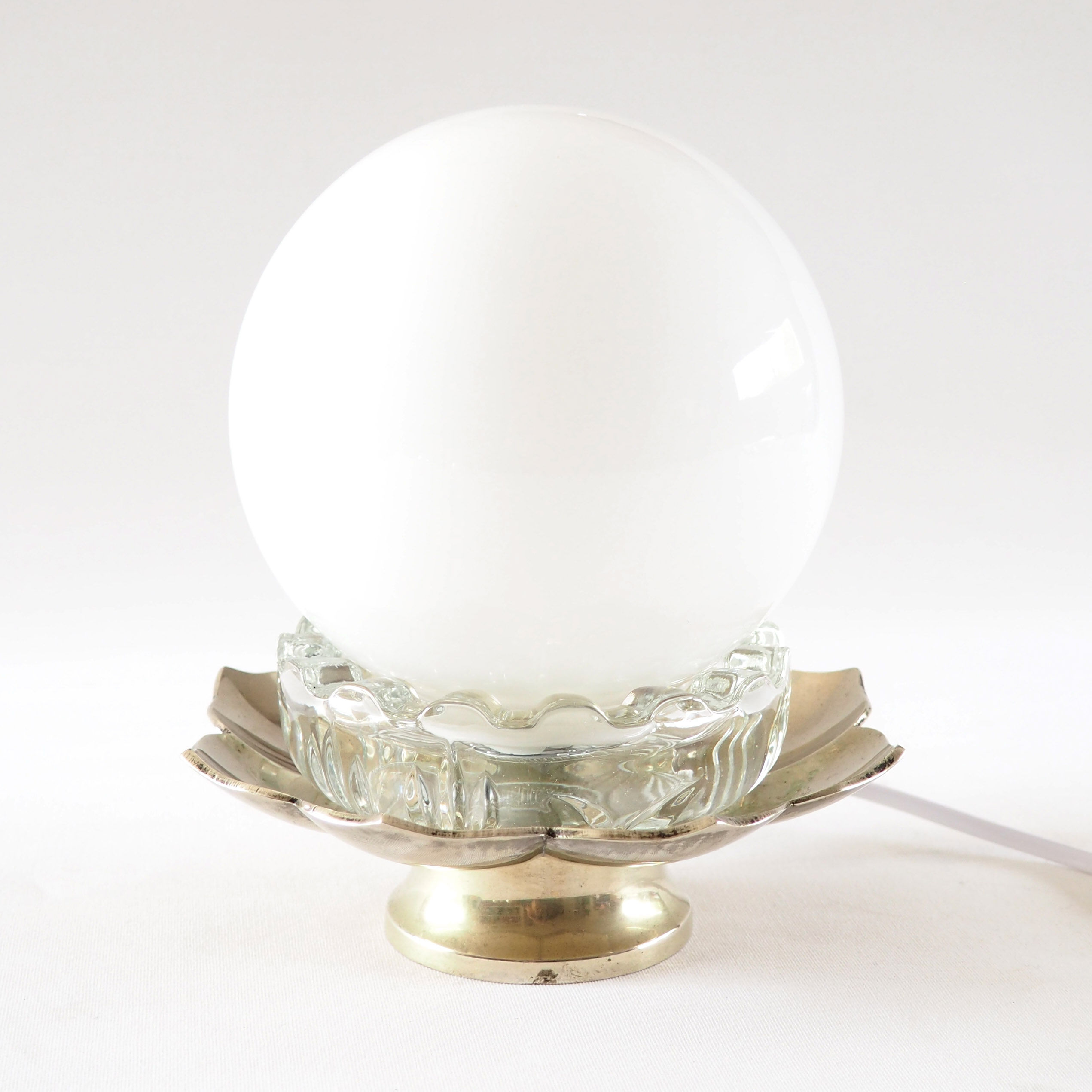 Lotus lamp, silver metal, ball