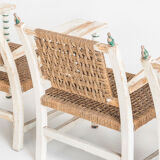 Set of vintage wooden and woven rope armchairs with a matching table. Spain, 1960s.