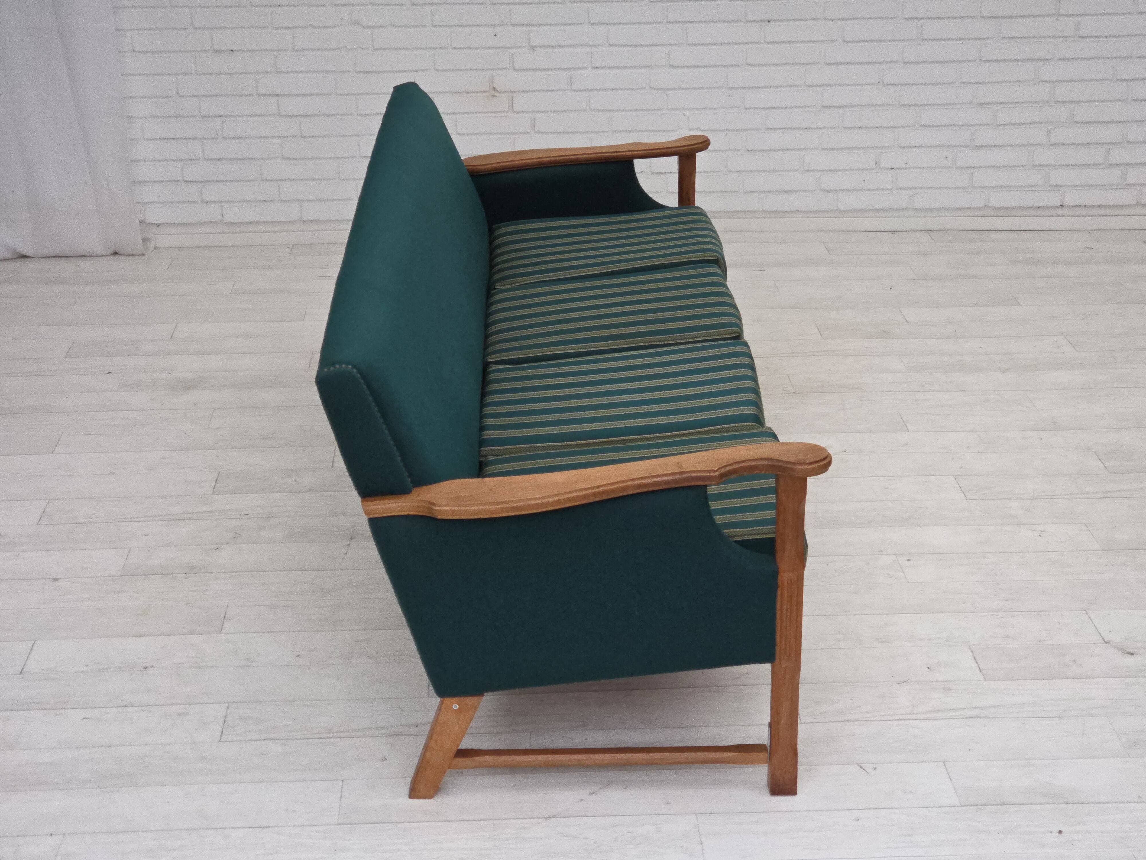 1970s, Danish 4-seater sofa, furniture wool, solid oak wood.