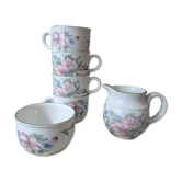 Royal Doulton "Carmel" 4 cups & milk jug floral decoration