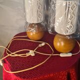 2 solid wood ball bedside lamps with white woven lampshade 28x11