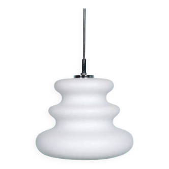 Opaline glass suspension from the space age, organic-shaped pendant.