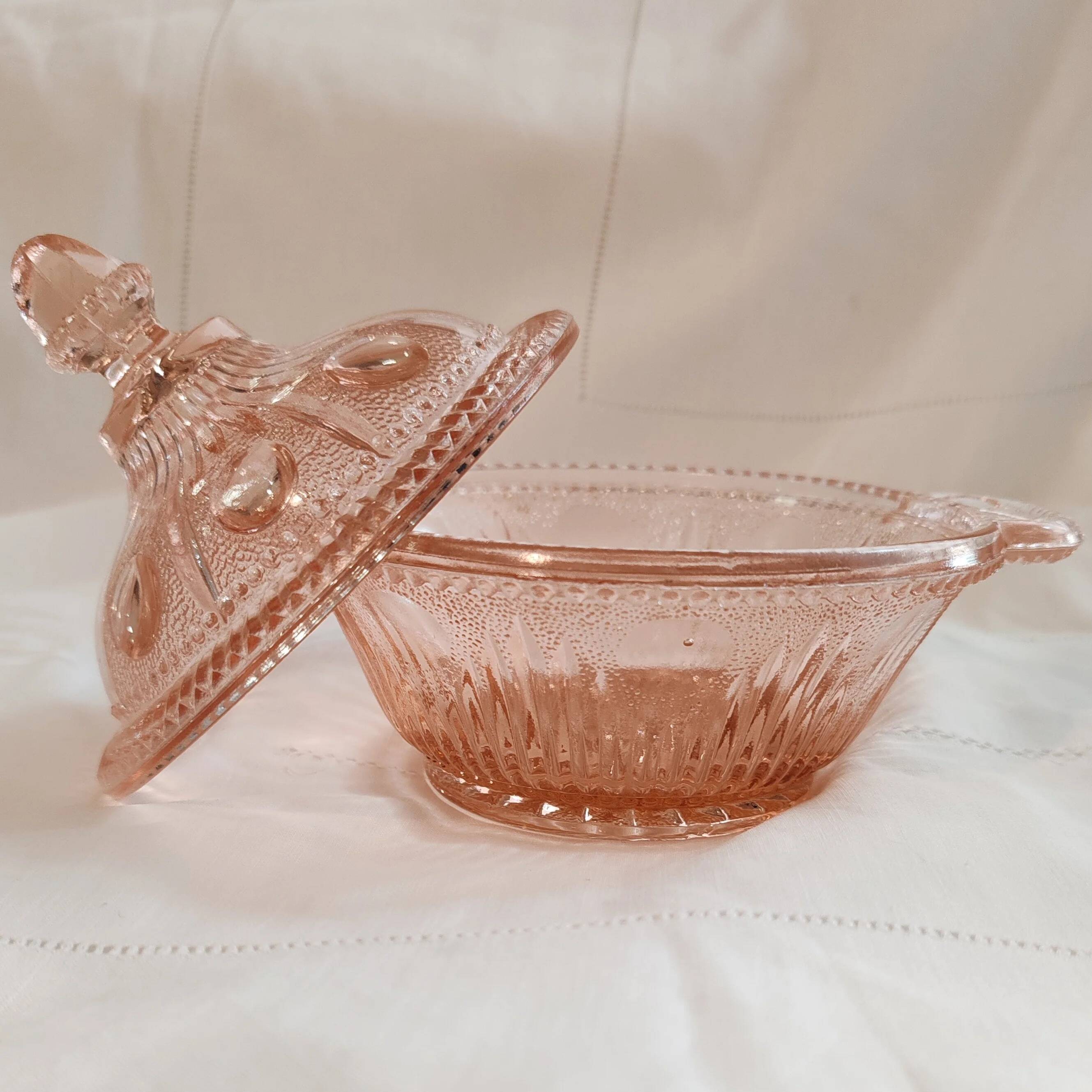 Pink glass sugar bowl